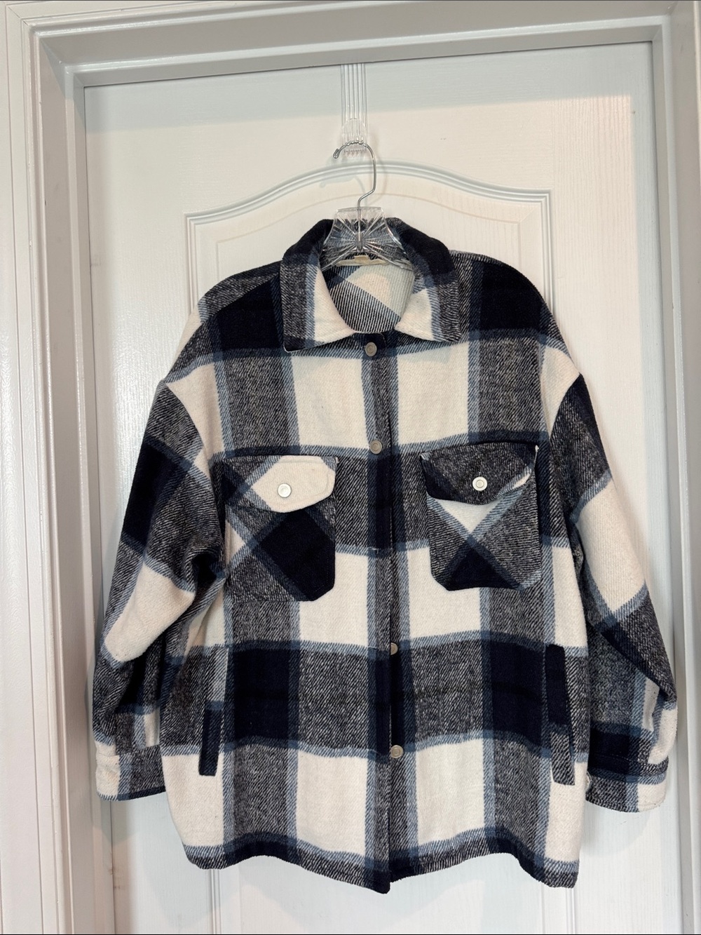 Vine & Love Navy and White Plaid Utility Shacket